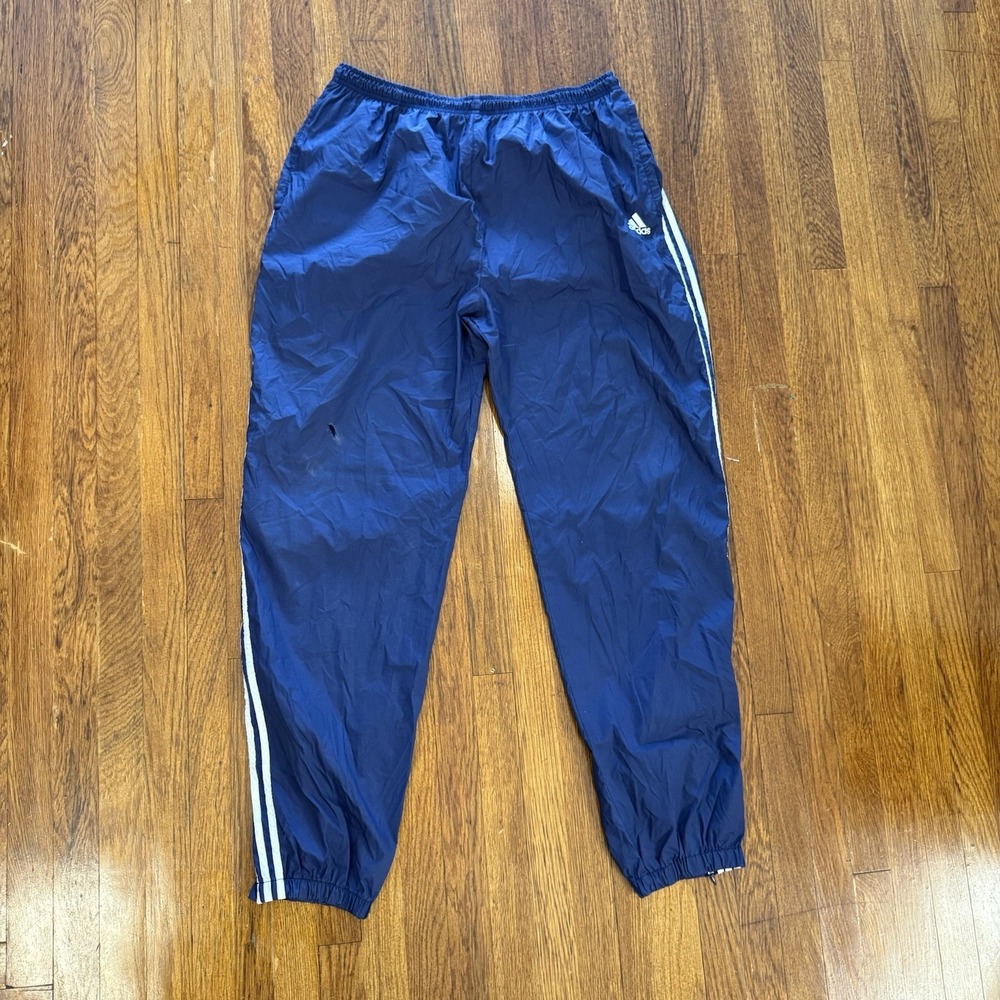 Vintage 80's-90's Adidas Distressed‎ blue nylon windbreaker track pants Size XXL
